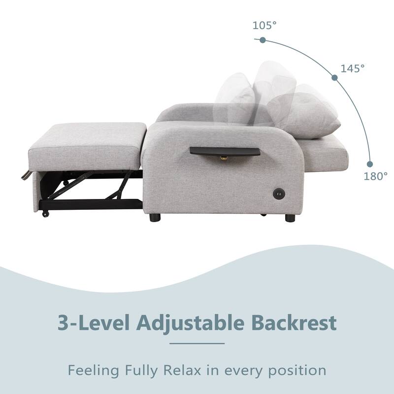 48.8″ 2-Seater Sleeper Sofa 3-in-1 with 2 Wing Tables & USB Charging