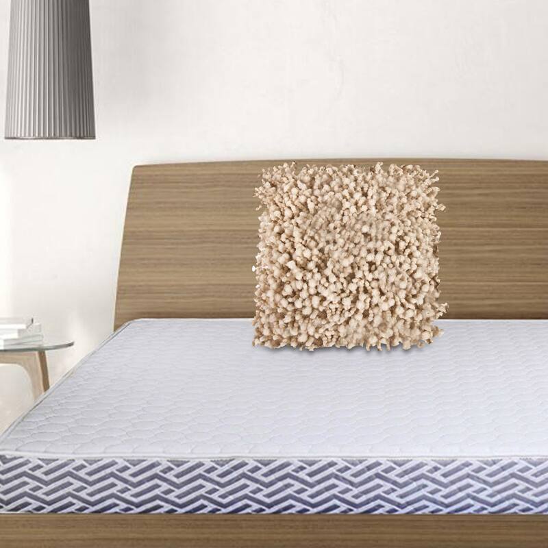 Fabric Accent Pillow with Shaggy Details, Cream