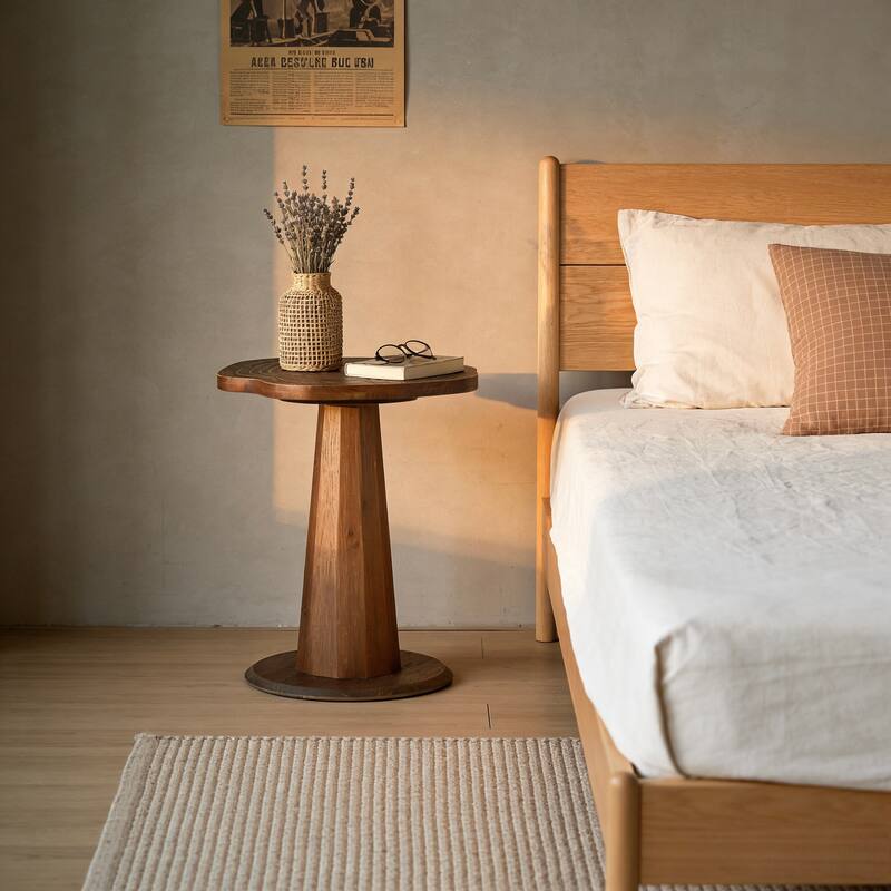 19.69" Solid Wood Stump Nightstand, Rustic Side Table