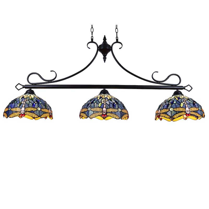 Tiffany Style Dragonfly Design 3-light Linear Island Fixture