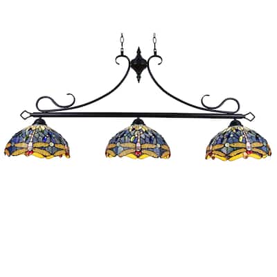 Tiffany Style Dragonfly Design 3-light Linear Island Fixture