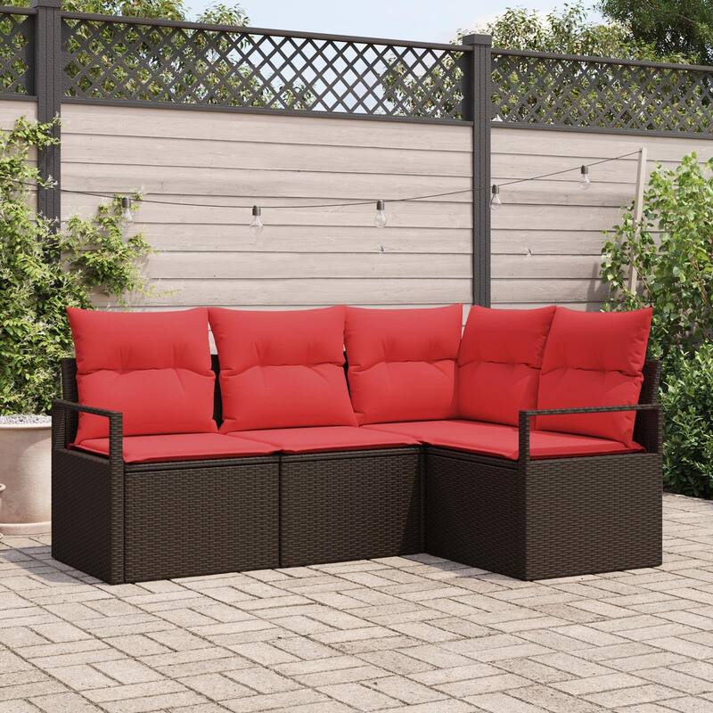 vidaXL 4/5 Garden Sofa Set with Cushions Black/Brown/Grey Poly Rattan - 69.7 x 48 x 27.2 - Brown without table
