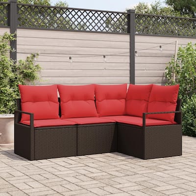 vidaXL 4/5 Garden Sofa Set with Cushions Black/Brown/Grey Poly Rattan - 69.7 x 48 x 27.2
