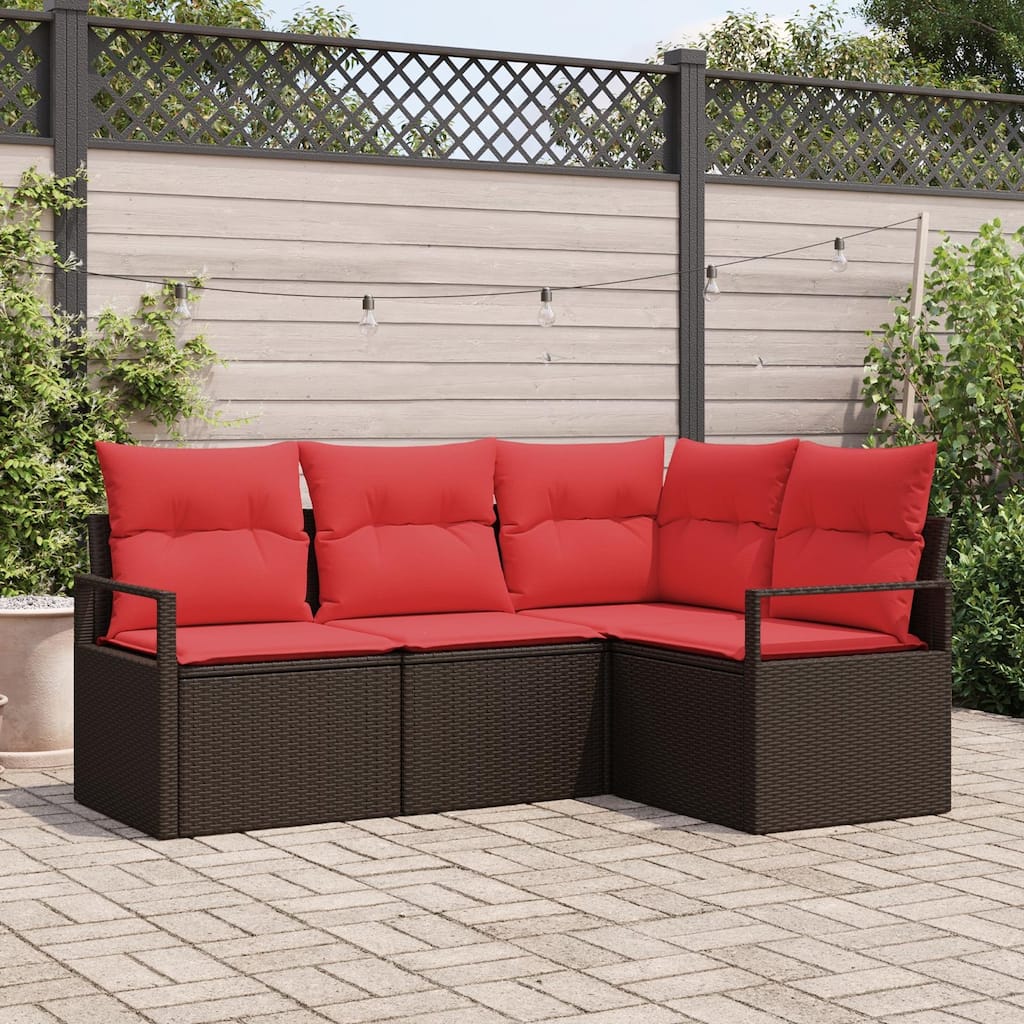 vidaXL 4/5 Garden Sofa Set with Cushions Black/Brown/Grey Poly Rattan - 69.7 x 48 x 27.2