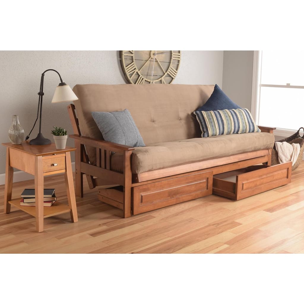 79 in. Barbados/Suede Peat Polyester Upholstered Full Size Futon Set with Mattress and Storage Drawers