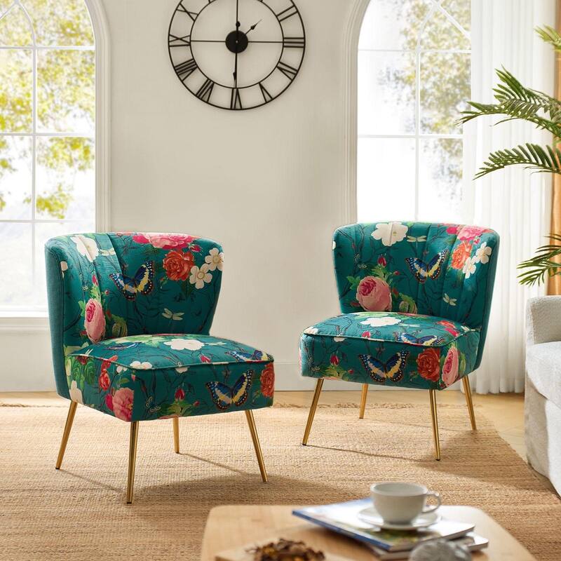 Almira Contemporary Upholstered Armless Side Chair with Tufted Back Set of 2 by HULALA HOME - Blue