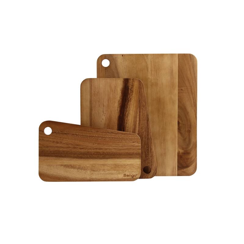 Sango Atelier Acacia Wood 3-Piece Cutting Board Set with Slant Edge & Juice Grooves- Reversible Kitchen Chopping Boards - Brown- Slant Edge