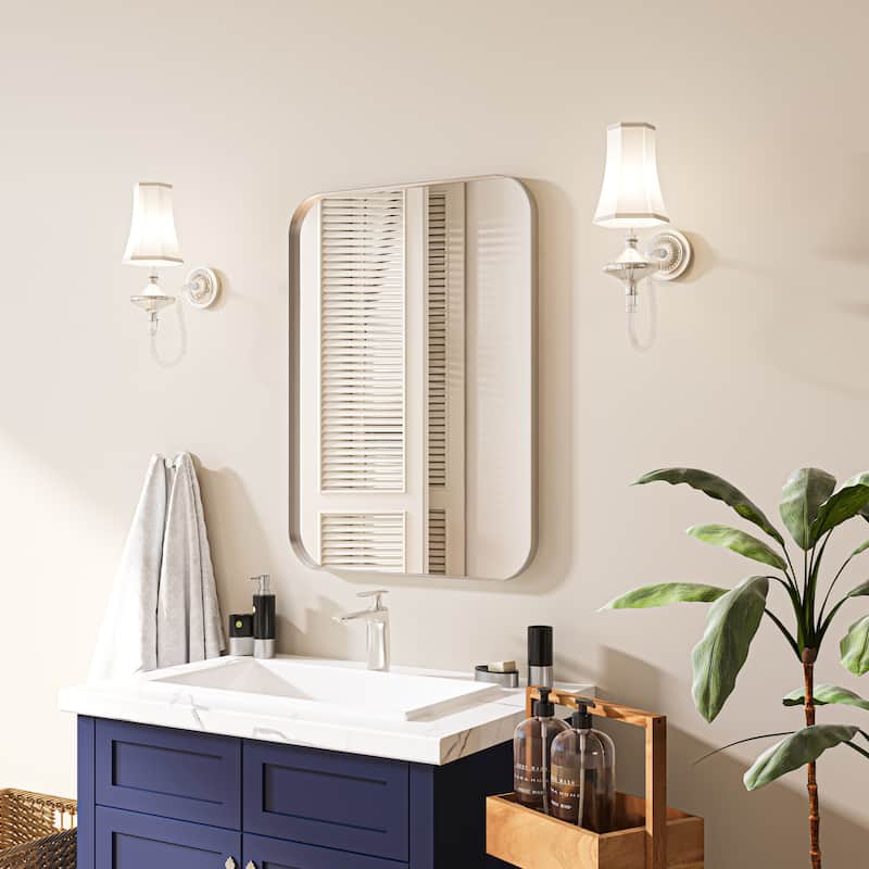 Organnice Rectangular Aluminum Frame Vanity Bathroom Mirror with Clear Glass