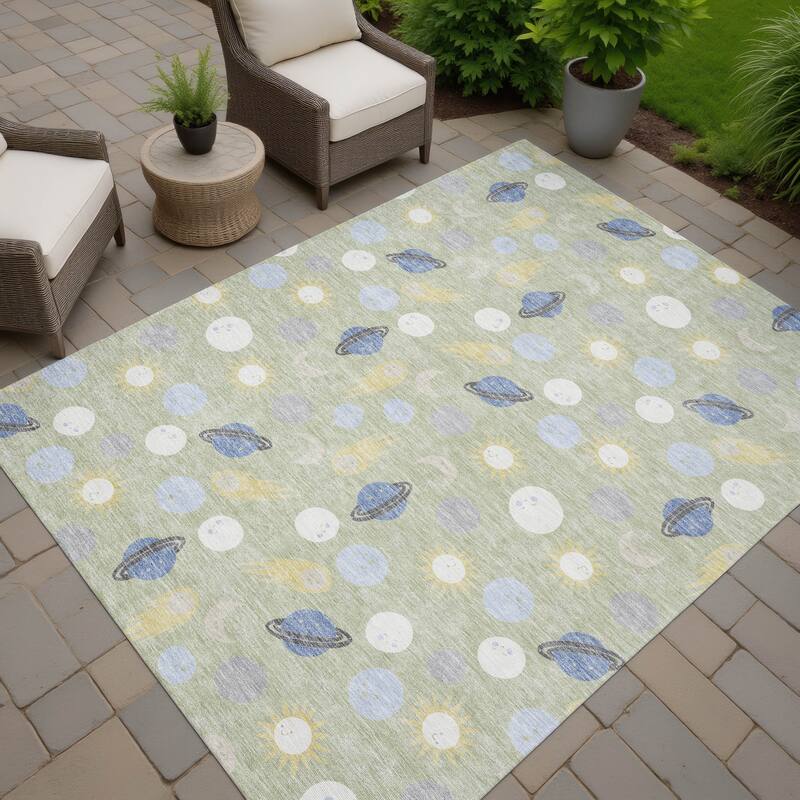 Machine Washable Indoor/ Outdoor Planets Comets Chantille Rug