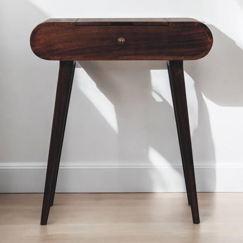Artisan Furniture Solid Wood Mini California Walnut Dressing Table with Foldable Mirror, Dark brown,1 Drawer