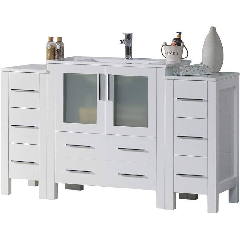 Blossom 54" Solid Wood Bathroom Vanity with Ceramic Sink & Storage - Glossy White