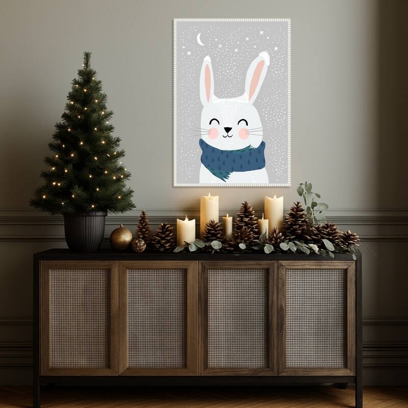 Snow Bunny by Treechild (23 x 33 in.), Framed Canvas Wall Art Print - Sylvie Beaded White