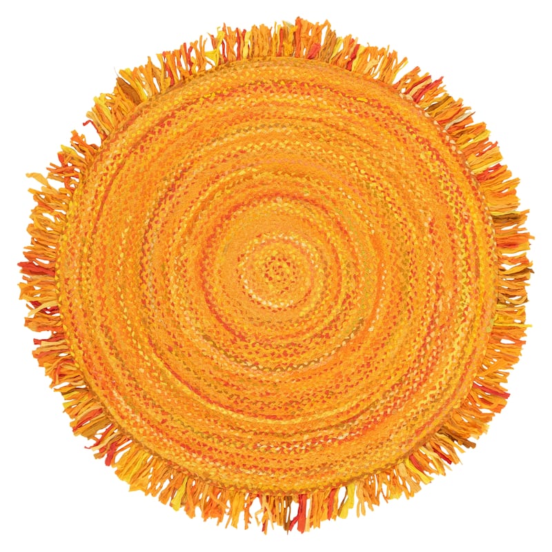 SAFAVIEH Handmade Braided Samya Country Cotton Rug with Fringe - 6' Round - Gold