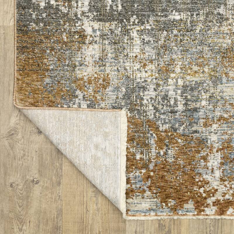 Style Haven Hendrix Distressed Etchings Abstract Grey/ Gold Fringe Edge Area Rug