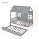 preview thumbnail 4 of 43, Wood House Bed with Twin Size Trundle, Wooden Daybed Frame with Roof and Window, Bedroom Furniture for Kids, Teens, Girls & Boys