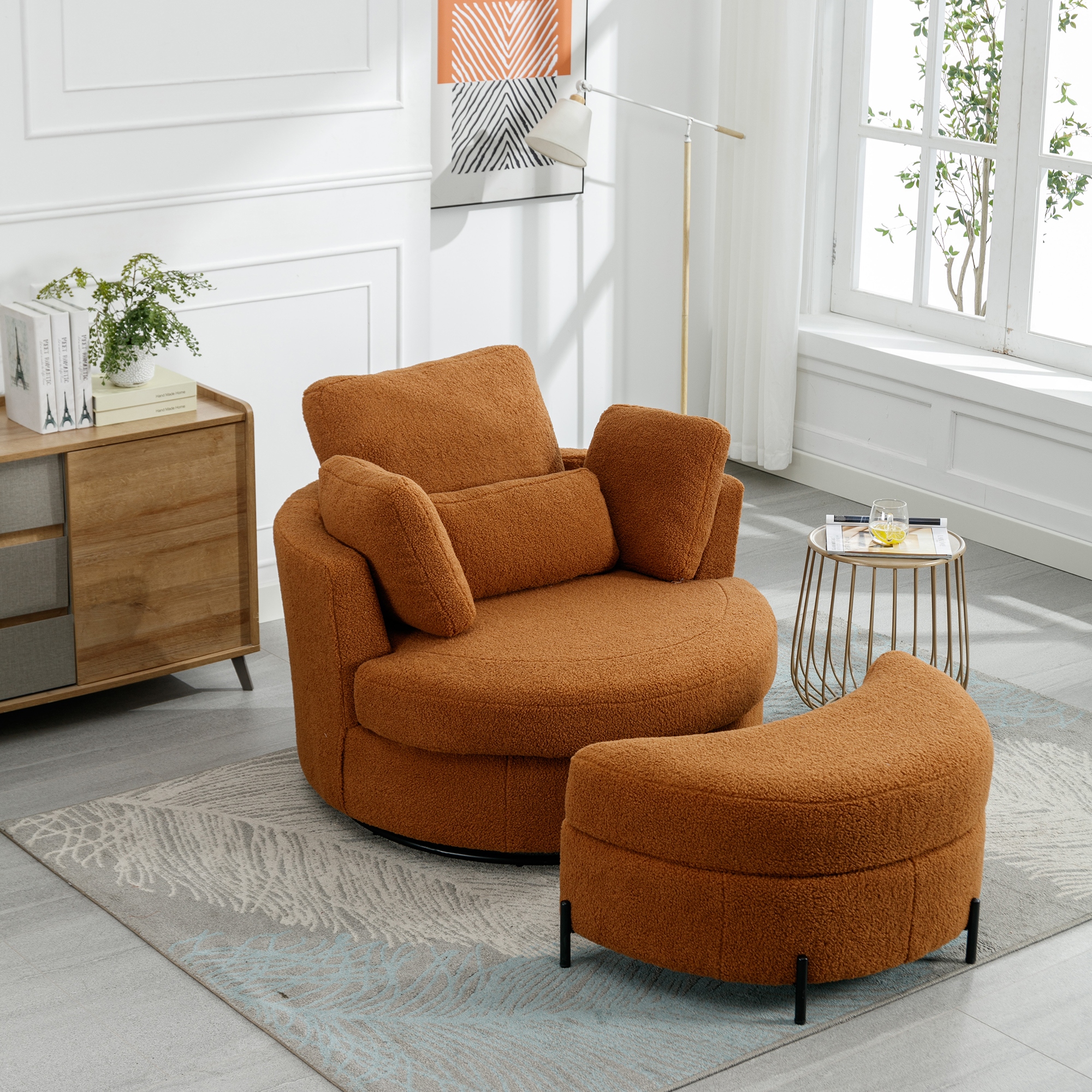 Large barrel chair with ottoman deals