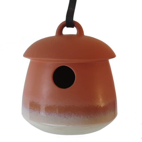 slide 2 of 2, 7" Soft Red Heavy Duty Hanging Stoneware Birdhouse