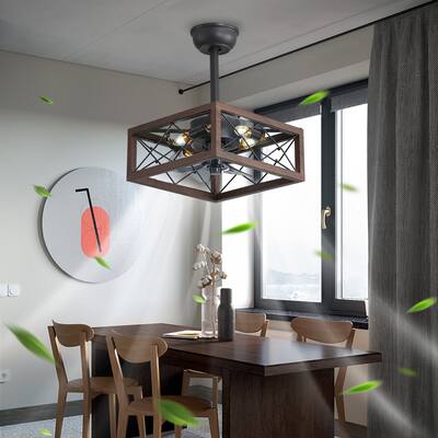 Vintage Cage Style Ceiling Fan Light with Lighting and Timer Function, 6 Speed Settings for Bedroom and Living Room