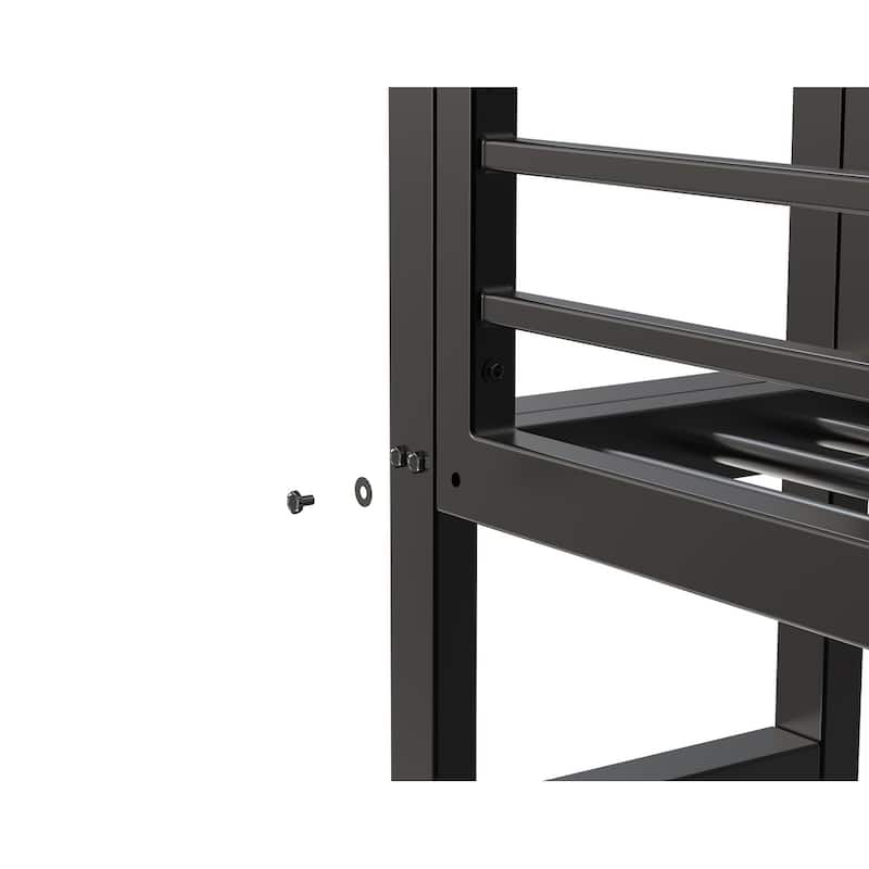 Full Size Metal Loft Bed with Desk and Storage, Ideal for Teens and Kids, Black Bedroom Frame