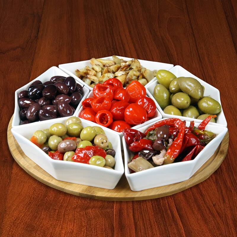 Divine Hosting 12 Inch 7 Piece Lazy Susan Appetizer and Condiment Server Set
