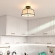preview thumbnail 7 of 10, Marion 2-Light Mid-Century Modern Drum Semi Flush Mount Lighting Ceiling Fixture White Linen Shade for Entryway, Kitchen