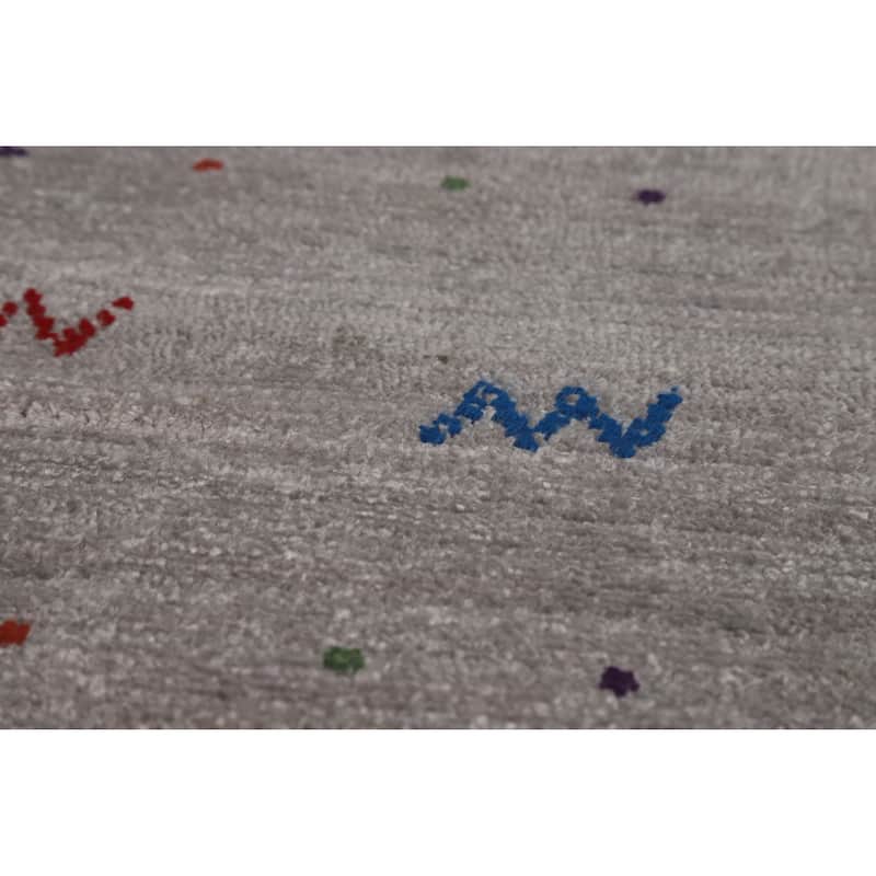 Hand Knotted Oriental Viscose Silk Carpet Tribal Animal Pictorial Greys & Charcoal Gabbeh Area Rug - 11' 6'' X 7' 11''