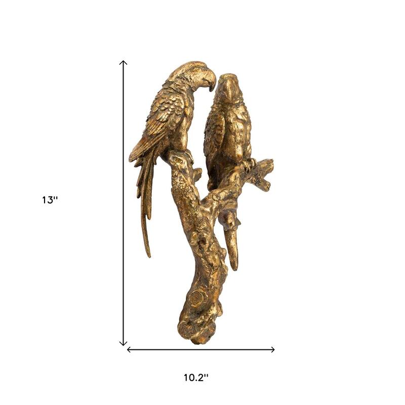 HomeRoots 13" Antiqued Gold Parrots Hanging Dimensional Sculpture