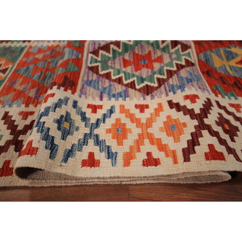 Colorful Geometric Kilim Oriental Area Rug Flatweave Wool Carpet - 8'5" x 11'9"