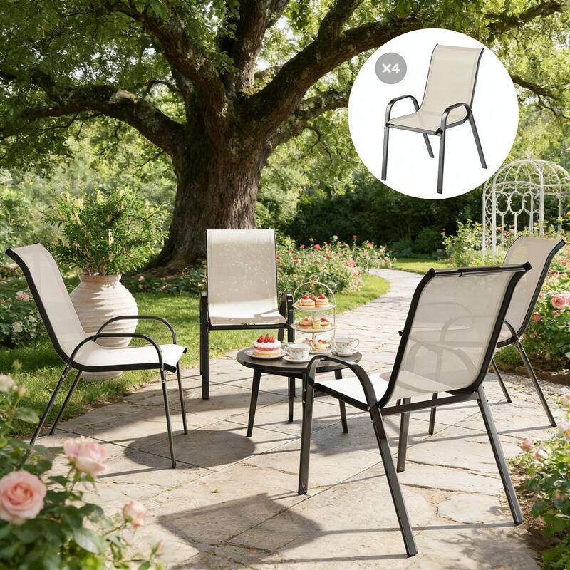 GDFStudio - Holmgren Outdoor Mesh Dining Chairs with Space-Saving Stackable Design Set - Set of 4