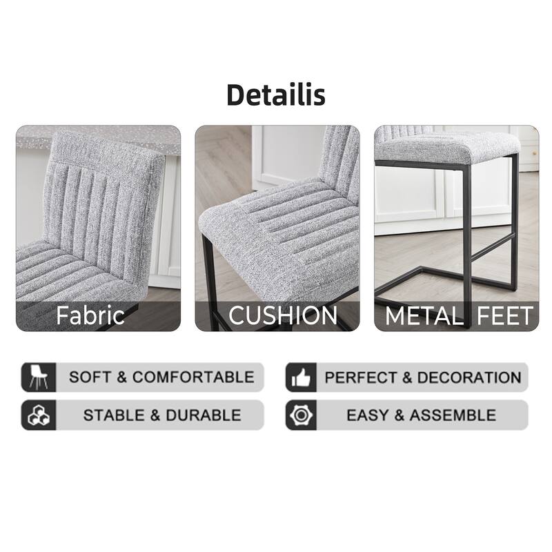 2 Sets Bar Stool - Fabric Chair with Sturdy Metal Frame, Stylish & Comfortable Seating for Kitchen Island, Living Room