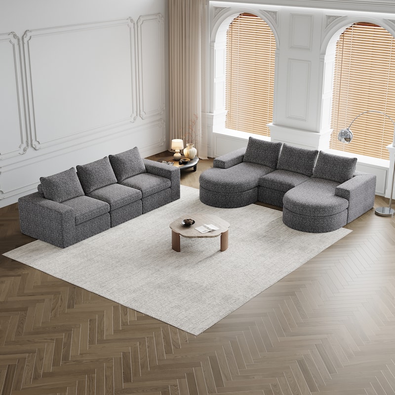 Roomfitters 99" Modern Chenille Cloud Curved Sectional Sofa with Chaise, L-Shaped Couch, for Living Room or Apartment