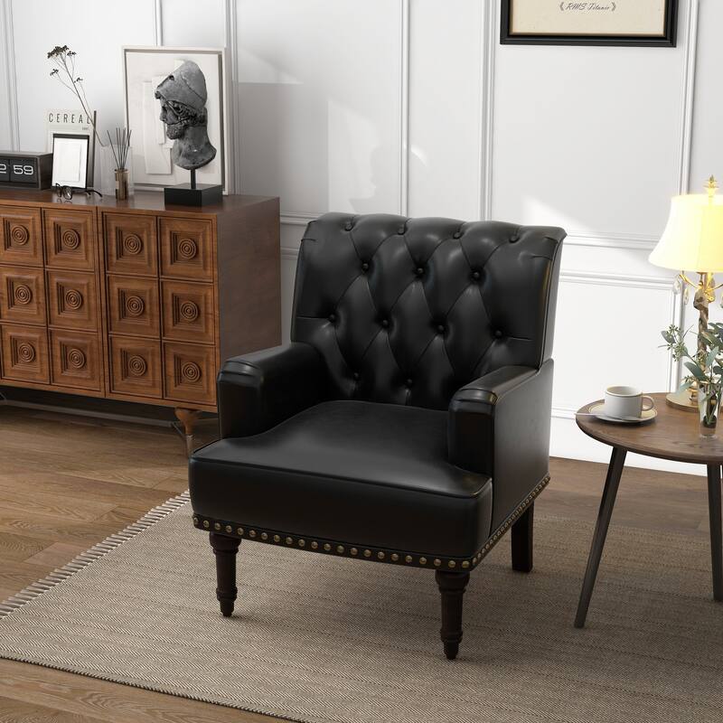 Tufted Vegan Leather Accent Chairs Armchairs with Nailhead Trim