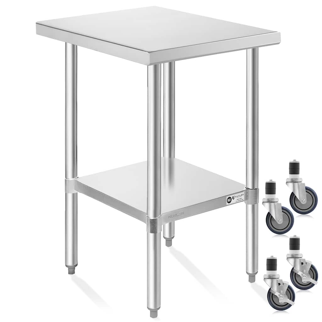30 x 18in NSF Commercial Stainless Steel Prep and Work Table w Wheels - 30" x 18"