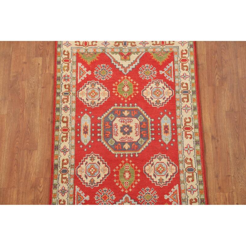 Geometric Kazak Accent Rug Hand-Knotted Wool Carpet - 2'7" x 3'11"