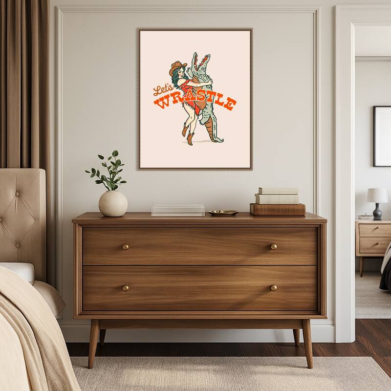 Lets Wrastle Poster by The Whiskey Ginger Framed Canvas Wall Art Print