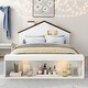 preview thumbnail 3 of 13, Rustic Style House-Shaped Full Size Wooden Platform Bed,Storage Headboard and Footboard with LED Lights