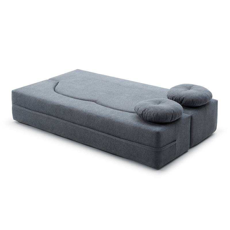 2-in-1 Convertible Folding Sofa Bed Lychee Velvet Futon Loveseat Couch