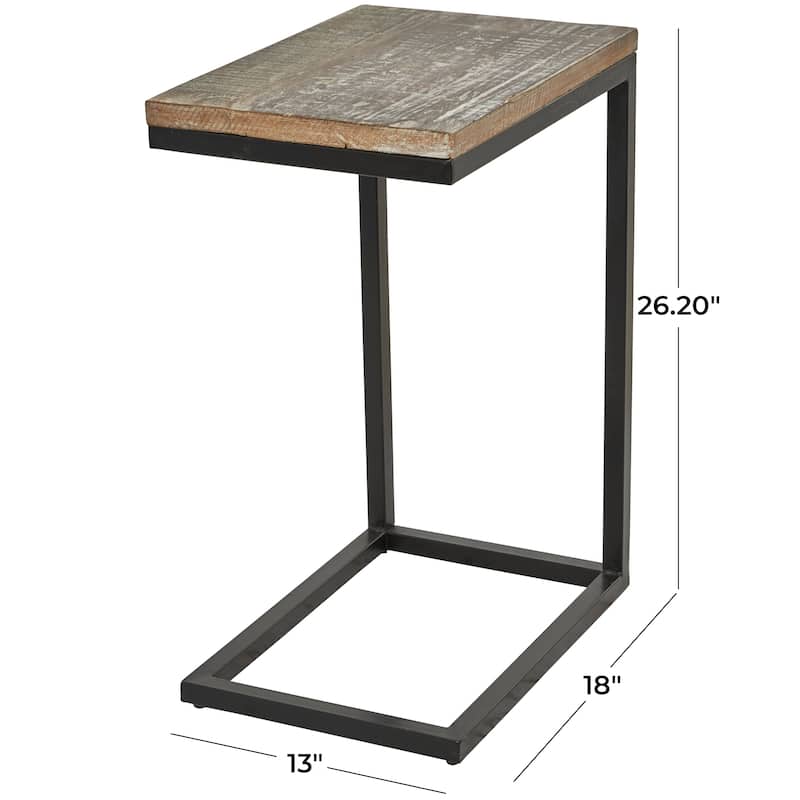 Brown Wood Rustic Accent Table with Black Metal Base