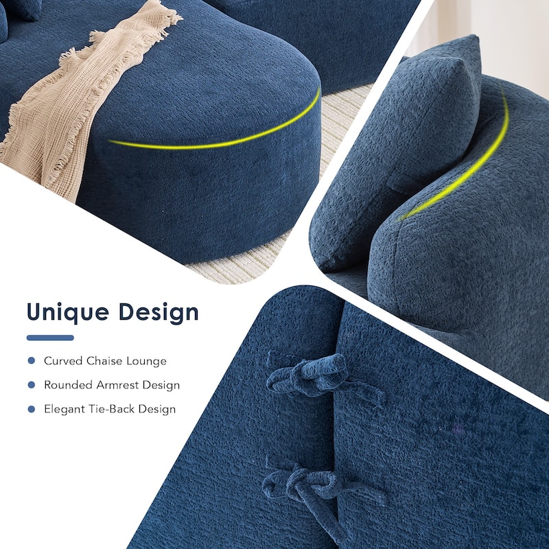 L-Shaped Sectional Sofa with Curved Chaise, Chenille Boneless Cloud Sofa, Modular 4-Seater Sofa with 4 Throw Pillows