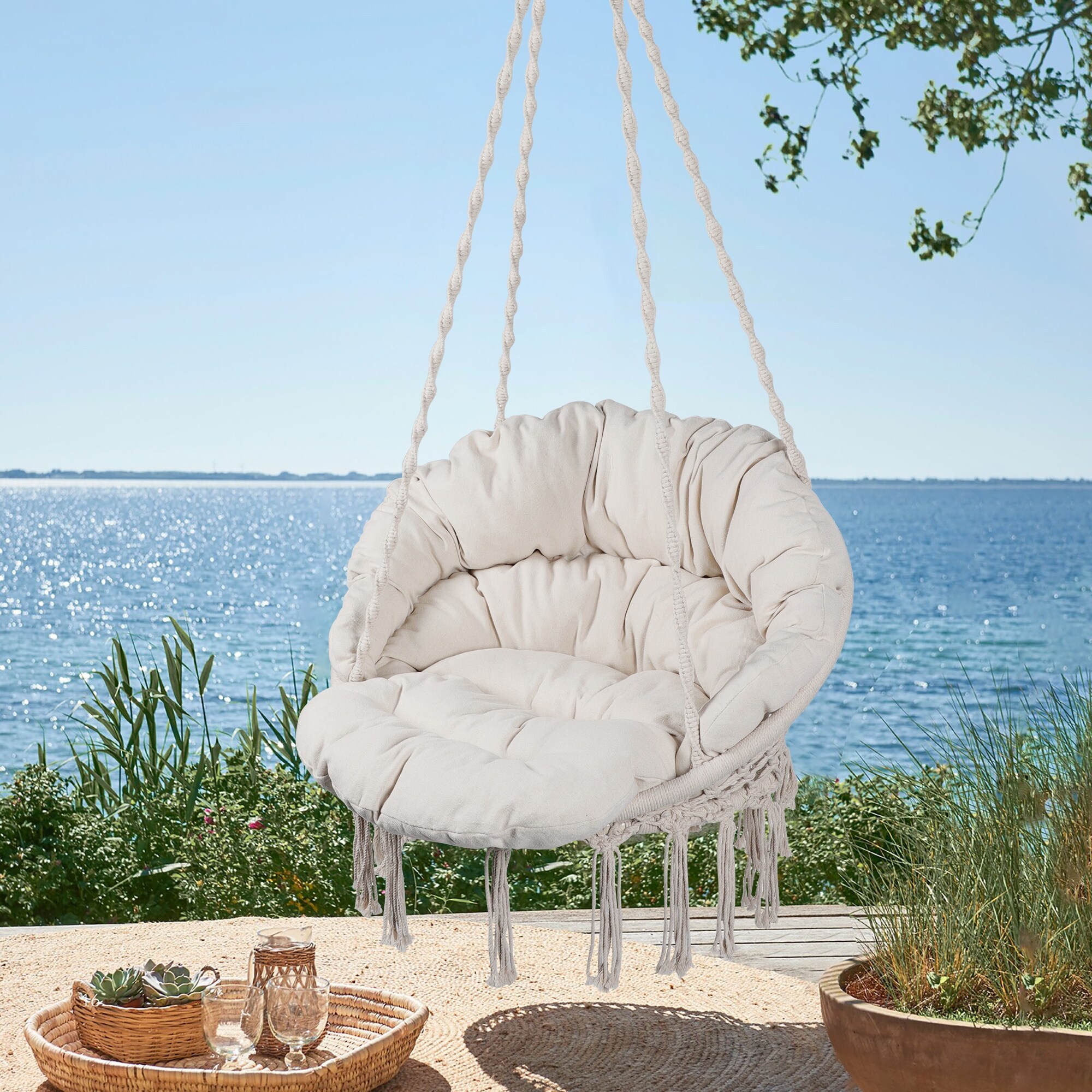 Hanging Cotton Rope Hammock Swing Chair with Cushion Max 330 Lbs Bed Bath Beyond 40325778