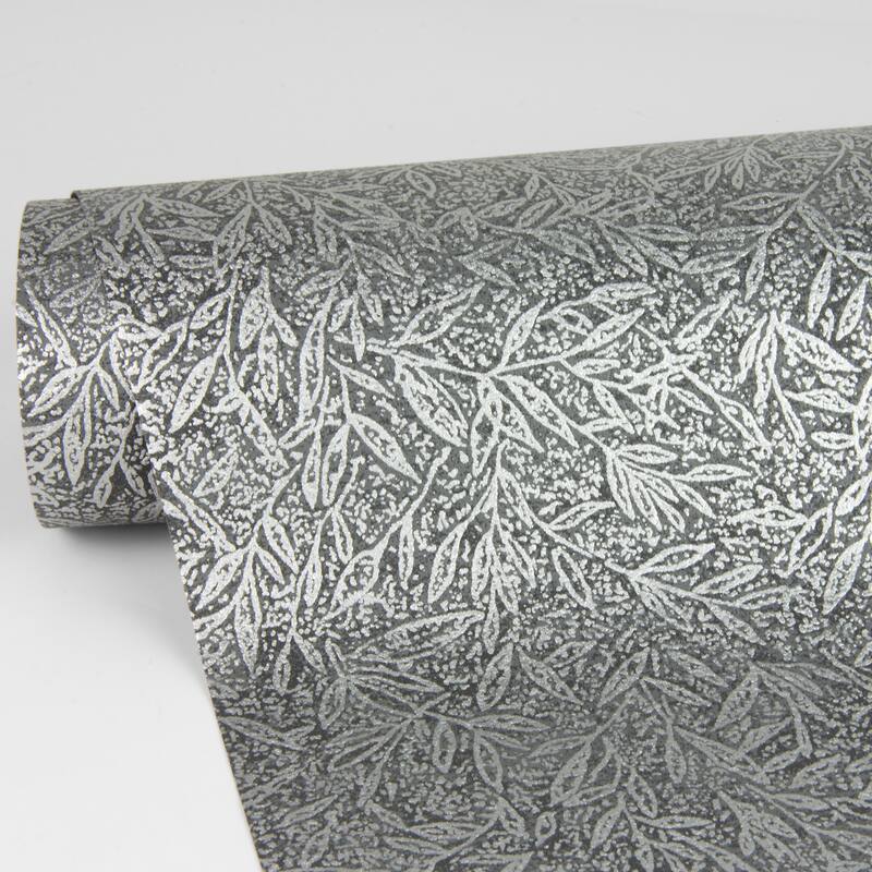 Advantage Sayuri Charcoal Leaf Trail Wallpaper - 20.9in x 396in x 0.025in - 20.9in x 396in x 0.025in