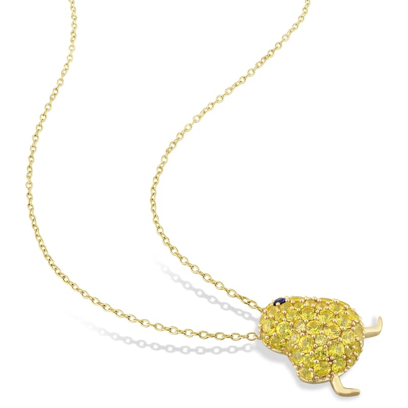 Miadora Yellow Plated Sterling Silver Created Blue and Yellow Sapphire Bird Necklace