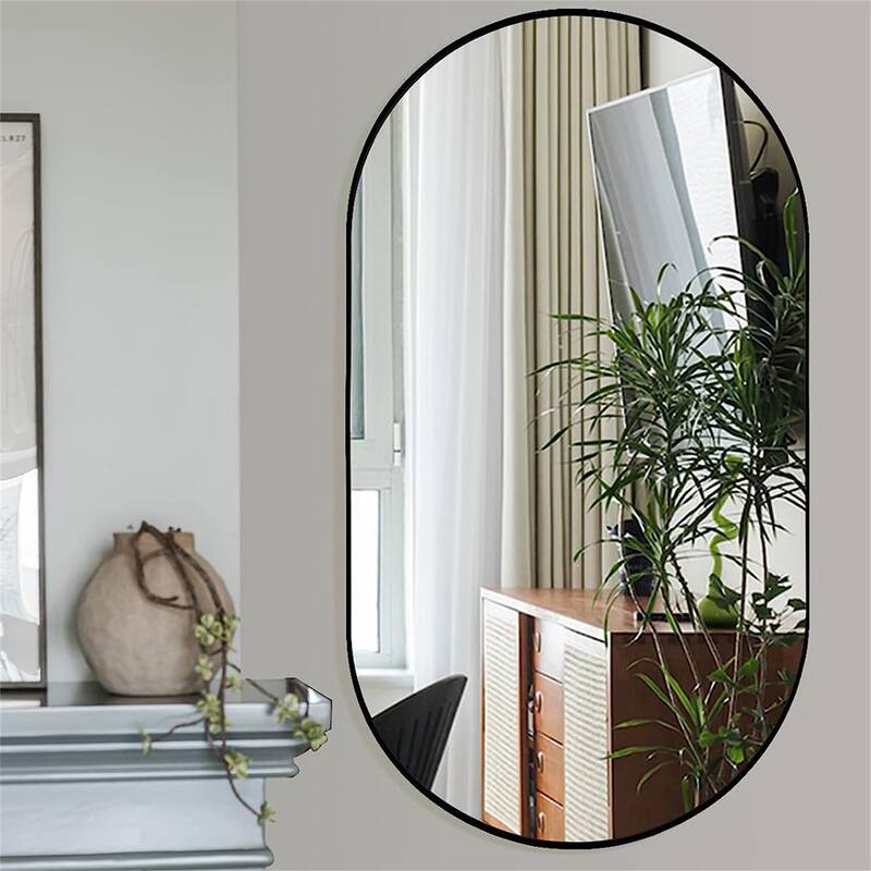 20"x 33" Metal Oval Mirror with Reinforced Hooks and Screws - Black