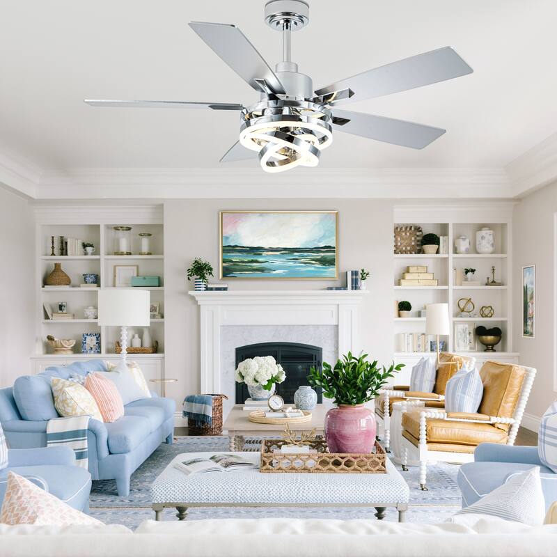 Oaks Aura 52in. DIY Shade Modern Reversible Ceiling Fan with Light, 6-Speed Silent Motor Ceiling Fan with Remote for Large Room