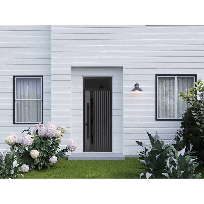 Front Exterior Prehung Steel Door Ronex 0144 Grey Entry Metal Painted W36xH80 Left hand Inswing