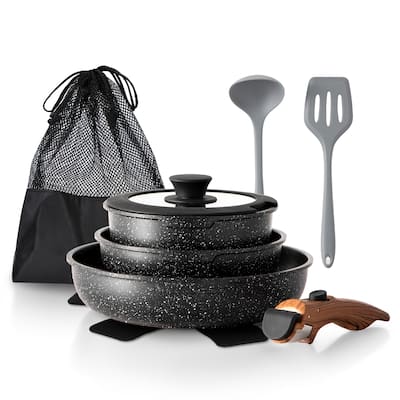 10-Piece Nonstick Pots and Pans with Detachable Handle,Induction Cookware Set for Camping and RVs