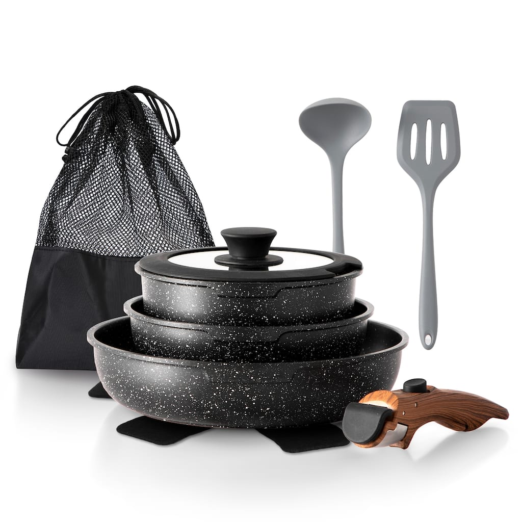 10-Piece Nonstick Pots and Pans with Detachable Handle,Induction Cookware Set for Camping and RVs