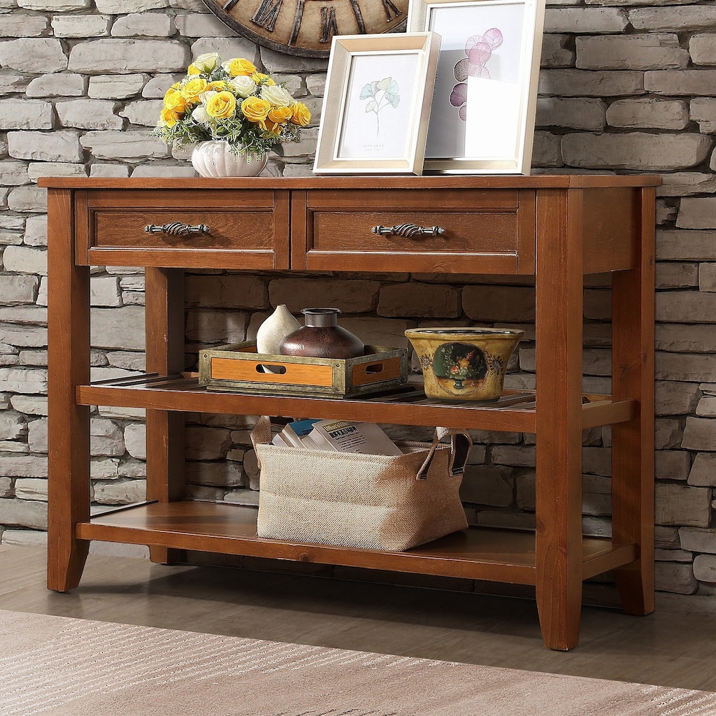 Console Sofa Table with 2 Storage Drawers and 2 Tiers Shelves