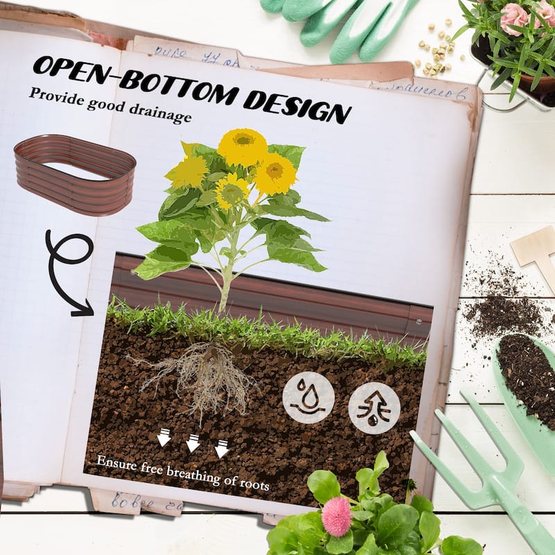 Garden Bed Planter with Rubber Safety Edging and Self-Draining Bottom