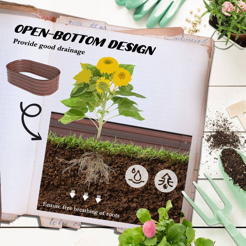 Raised Garden Bed Kit, Outdoor Metal Elevated Planter Box with Safety Edging, Easy DIY Stock Tank for Growing Flowers